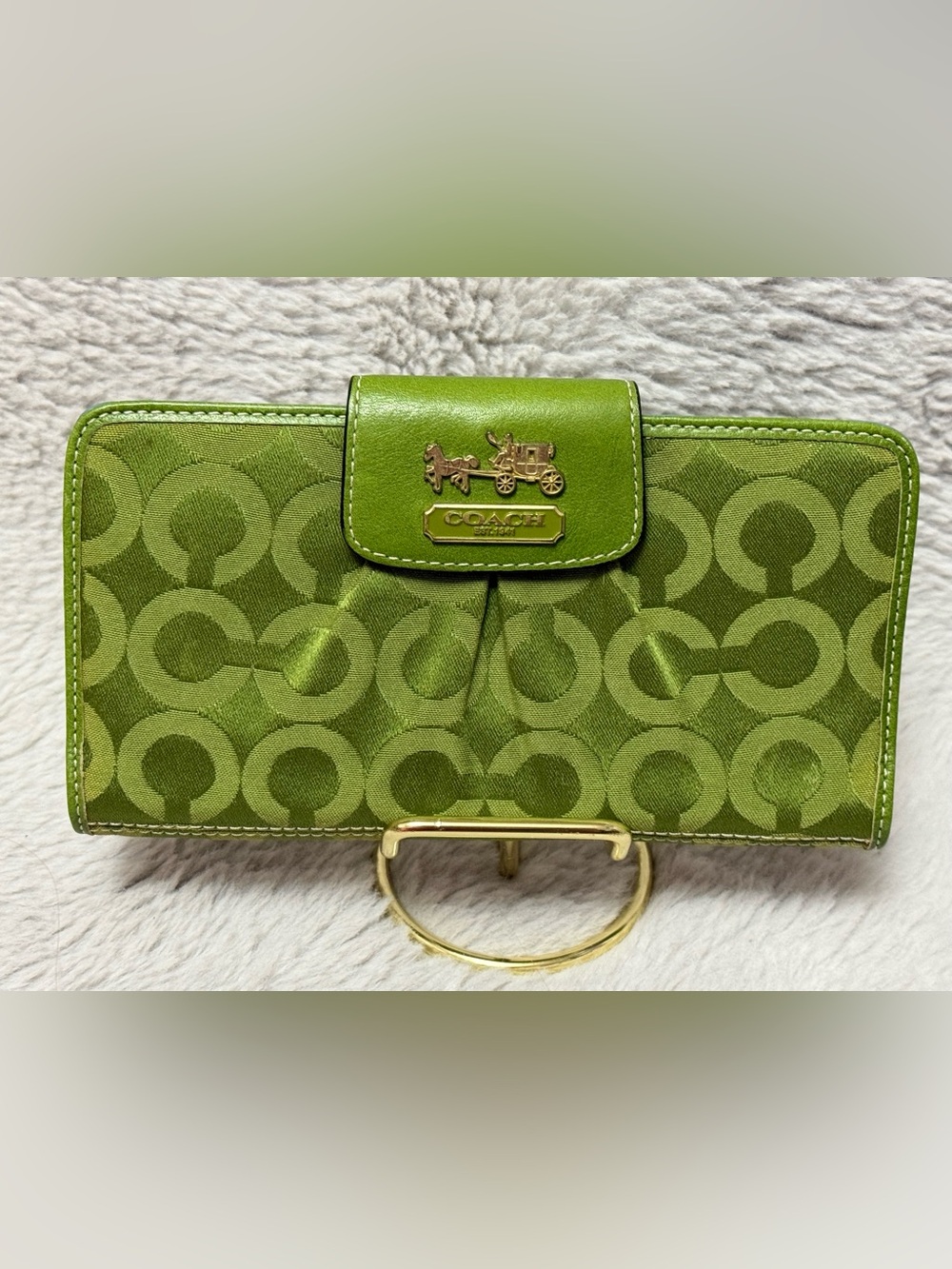 Coach Green Signature Jacquard Wallet with Gold Hardware